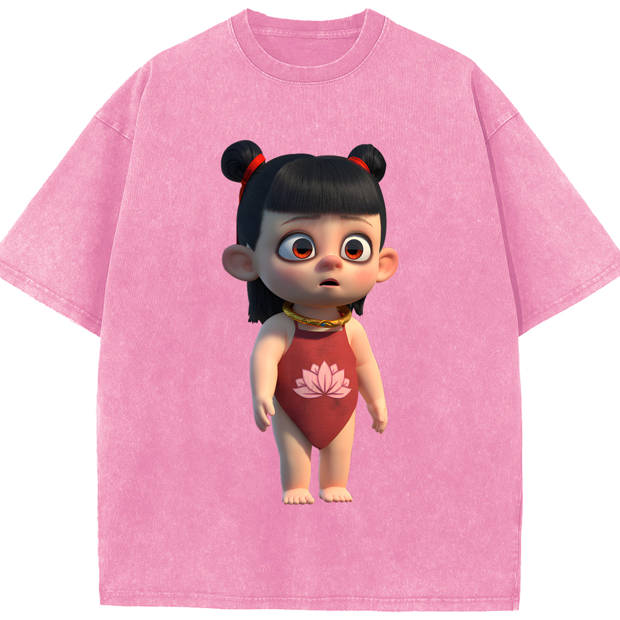 （画像用） Ne Zha 2 ナタ 魔童の大暴れ 綿100% ヴィンテージ風 半袖Tシャツ（フロントプリント）